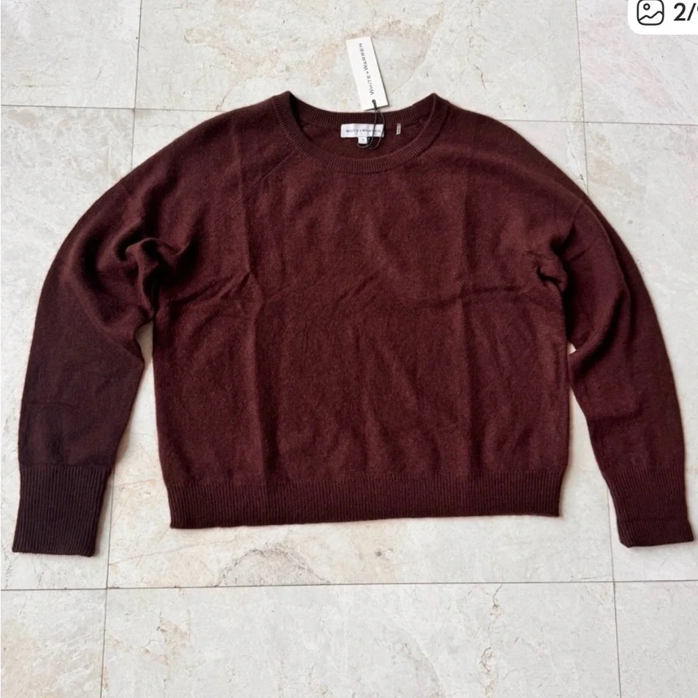 Women’s White + Warren Cashmere Sweater, Brown, Small - Picture 2 of 6